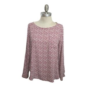 Loft Women's White and Burgundy Polka Dot Blouse Sz Medium